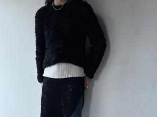 80s- Black Poodle Knit Sweater