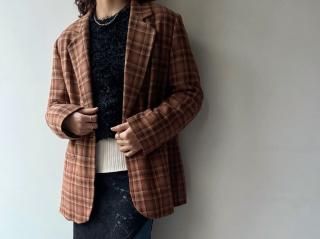 80s- Terracotta Plaid Tailored Jacket