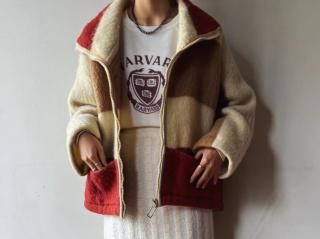 70s Beige Red Stripe Blanket Jacket
