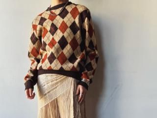 80s Brown Argyle Knit Sweater