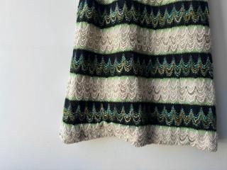 70s Ivory Green Stripe Knit Maxi Skirt