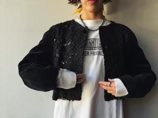 80s Black Sequin Velour Jacket
