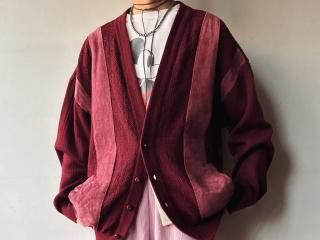 70s Bordeaux Pink Suede Knit Cardigan