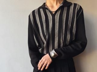 70s Black Gray Stripe Knit Top