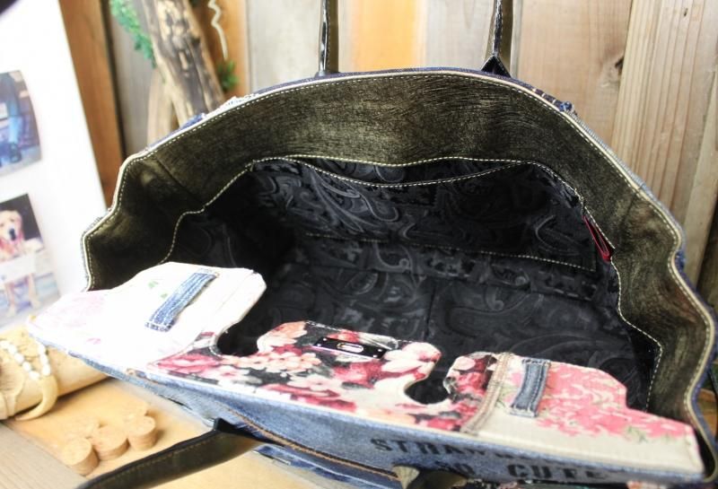 ジーンズリメイク ハンドバッグ FRA - 手作り本革バッグ フェザント