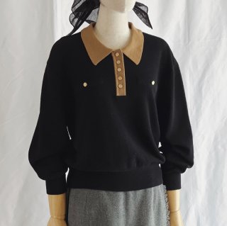 Vintage collar knit sweater black brown