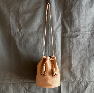 Tanned Leather Drawstring Shoulder Bag
