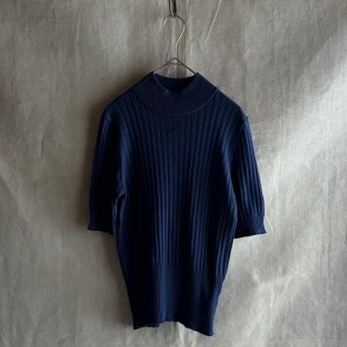 Courreges Paris High Neck Short Sleeve Rib Knit Sweater