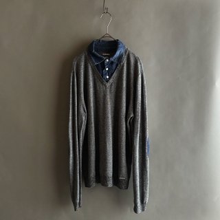 DIESEL Layered Denim Shirt Elbow Patch Knit Sweater