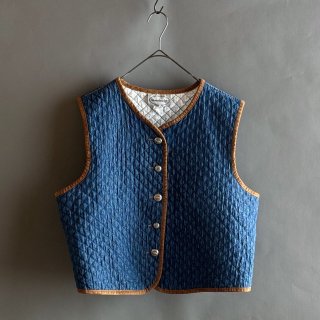 Vintage Concho Button Denim Quilted Vest