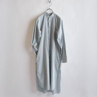 Band Collar Striped Shirt Dress