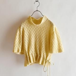 Vintage Yellow Openwork Short Sleeve Knit Sweater