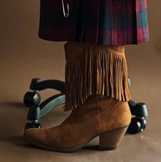  Vintage Suede Fringe Western Boots