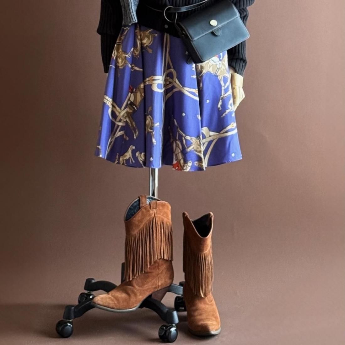 Ralph Lauren Horse Riding Pattern Silk Skirt - WATASHI A