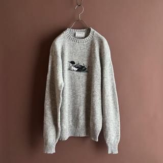 Vintage Bird Embroidered Shetland Knit Sweater