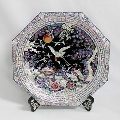 螺鈿ラデン商品◇◇高級 蝶模様八角皿（30cm）◇◇ インテリア