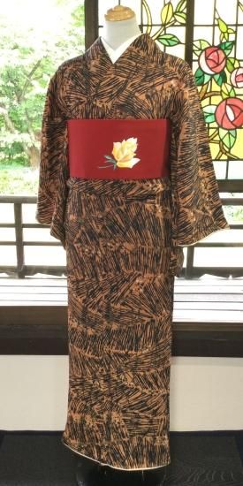 アンティーク着物 やゝK-667＊線と点の絵の具アート／アンティーク着物 - yaya-kimono