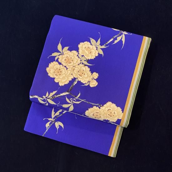 円窓O-1224＊青空に八重桜／アンティーク名古屋帯 - yaya-kimono