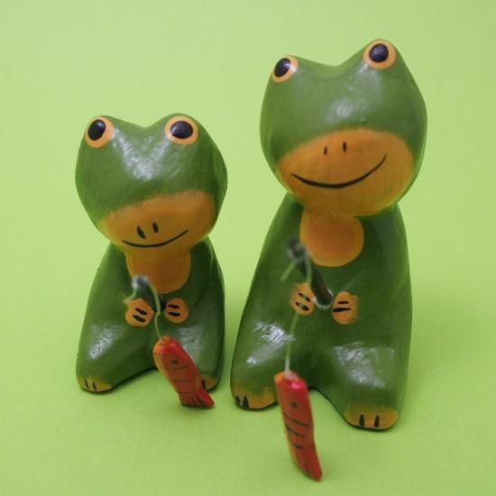 釣りするカエル - インドネシア雑貨 ぶんぶん堂