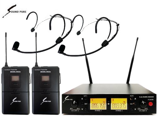 Soundpure（サウンドピュア）　黒ヘッドセット2個 / 2ch受信機 ワイヤレスセット B帯　SPWH01-22eHSBK2