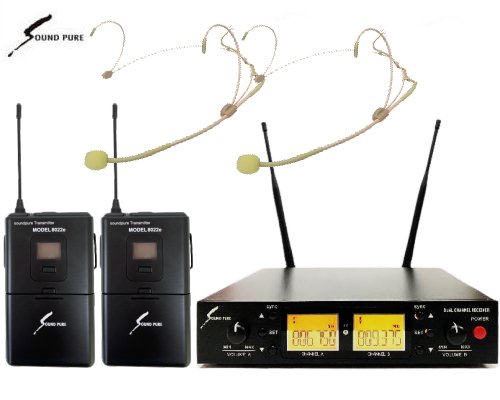 Soundpure（サウンドピュア）　ベージュヘッドセット2個 / 2ch受信機 ワイヤレスセット B帯　SPWH01-22eHSBE2
