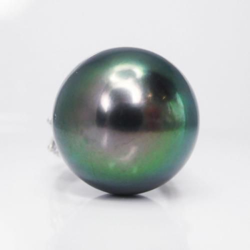 Pt900 オーロラピーコック黒蝶真珠 ダイヤモンドリング 17mm D