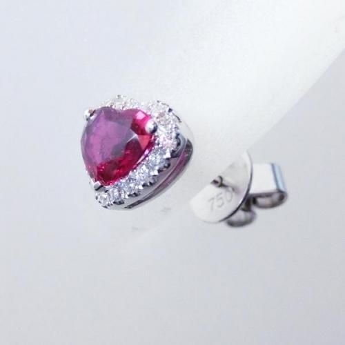 K18WG ハートシェイプルビー ダイヤモンドピアス R 1.50ct D 0.27ct