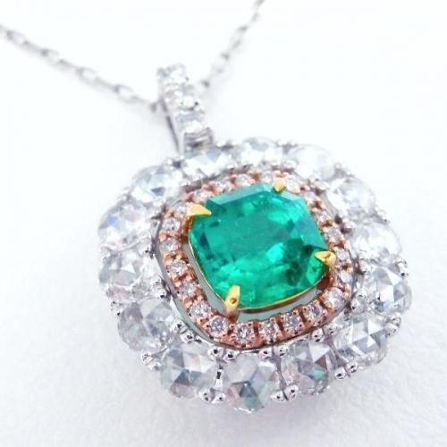 Pt850 天然エメラルド 0.23ct ネックレストップ ダイヤ0.38ct