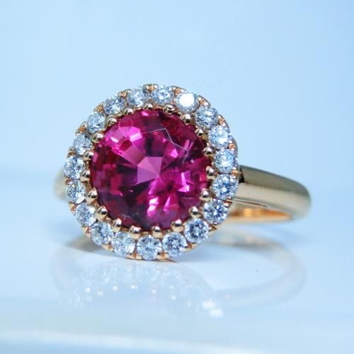 K18PG ピンクトルマリン ダイヤモンドリング TR 1.97ct D 0.27ct 日独