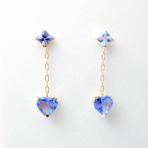 ハリックァ✨タンザナイトロングチェーンピアス✨18K クリスタル ロングチェーン ピアス Crystal Longchain Pierce