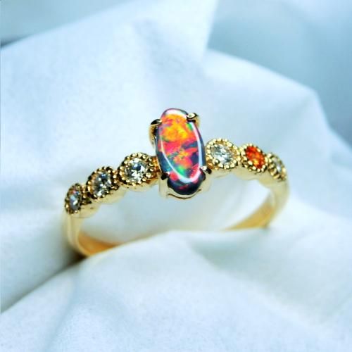 K18YG ブラックオパール ダイヤモンドリング BO 0.238ct D 0.14 K18YG ブラックオパール ダイヤモンドリング BO 0.238ct D 0.14