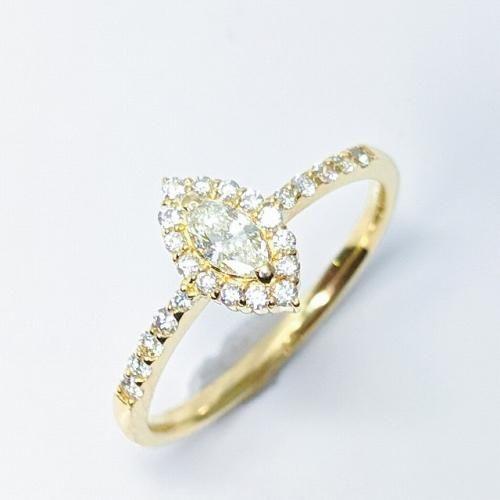 K18YG マーキスカットダイヤモンドリング D 0.17ct D0.15ct