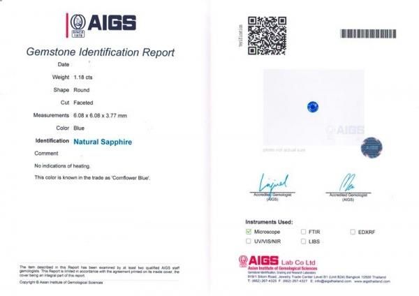 非加熱コーンフラワーカラーサファイアルース SA 1.18ct AIGS