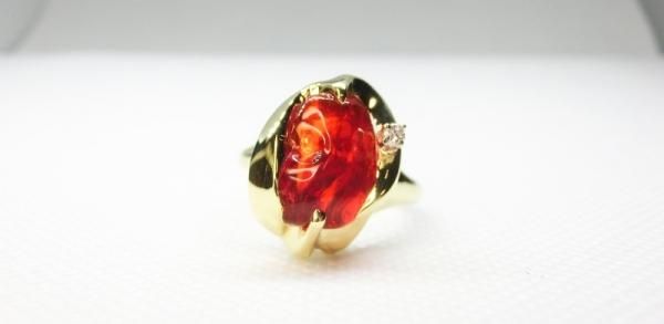 ファイアオパール ダイヤモンドリング OP 2.13ct D 0.03ct K18YG