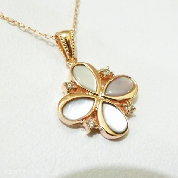 マザーオブパール ダイヤモンドネックレス D 0.04ct 45cm K18PG