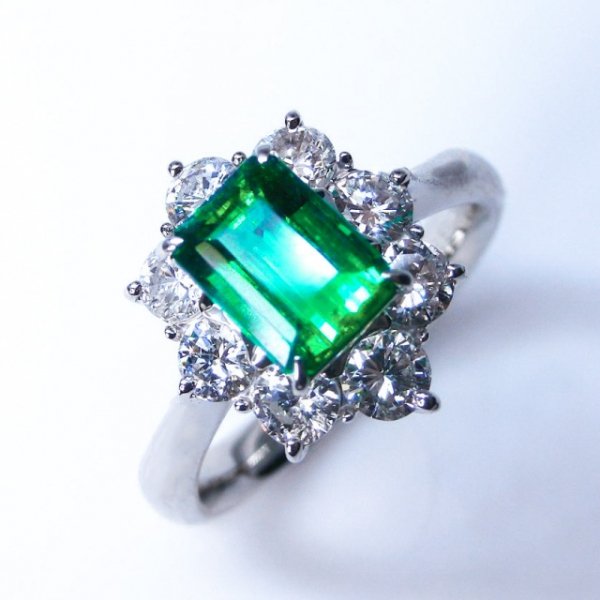 コロンビア産エメラルド ダイヤモンドリング EM 0.98ct F-1 D 0.91ct Pt900 GIA鑑別書付 BOUTIQUE LINE