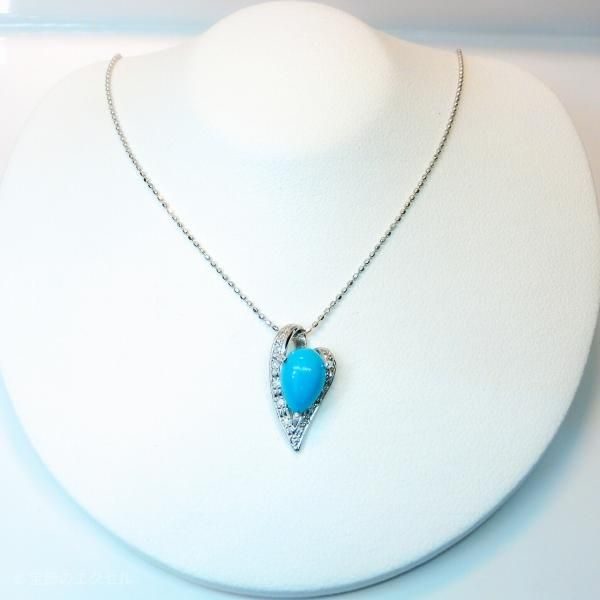 【お1人様1点限り】 ターコイズ ダイヤモンドネックレス TQ 1.07ct D 0.09ct 45cm K18WG アクセサリー
