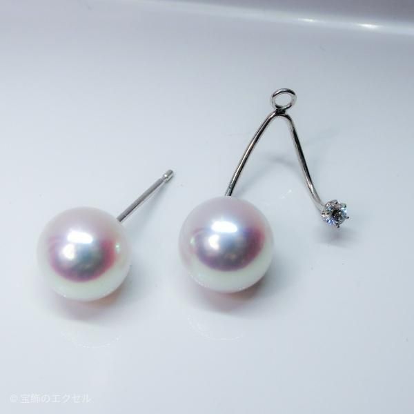 あこや真珠 ダイヤモンドピアス P 7.5mm 8.0mm K18WG あこや真珠 ダイヤモンドピアス P 7.5mm 8.0mm K18WG