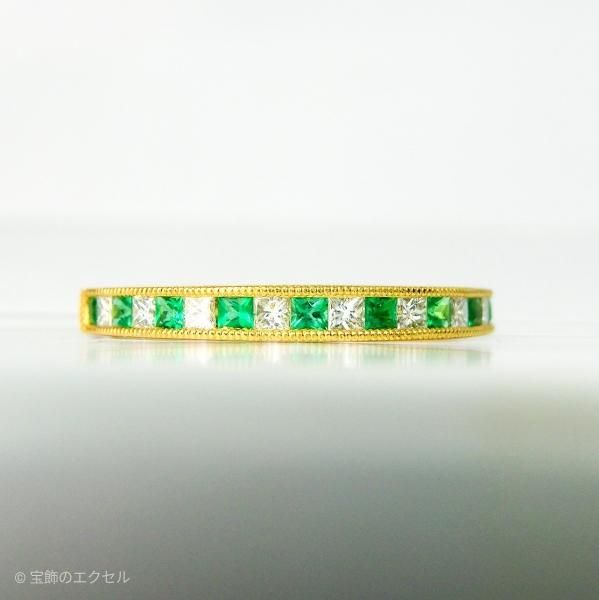 エメラルド プリンセスカットダイヤモンドバンドリング EM 0.20