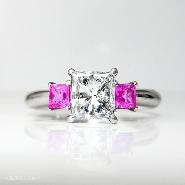 プリンセスダイヤモンド ピンクサファイアリング D 1.028ct PS プリンセスダイヤモンド ピンクサファイアリング D 1.028ct PS