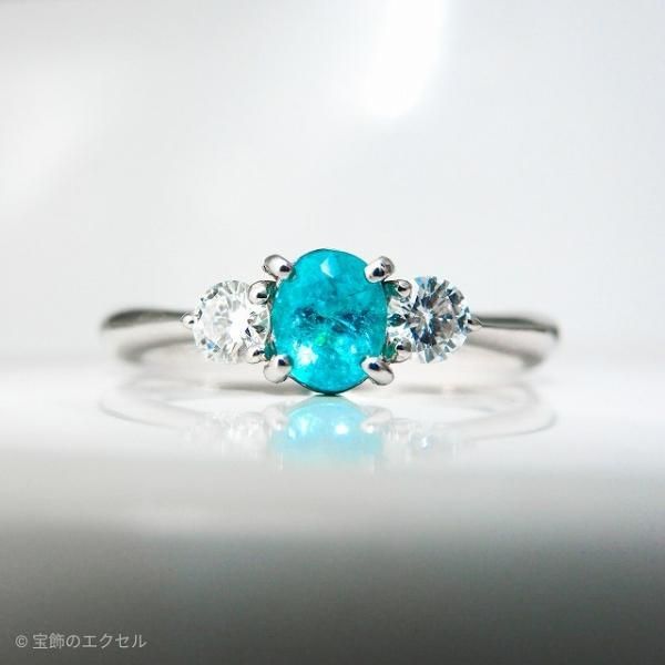 Pt900 パライバトルマリン ダイヤモンド リング 0.02ct D0.30ct