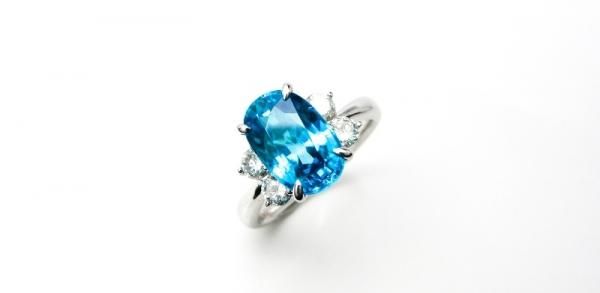 ブルージルコン ダイヤモンドリング ZI 5.85ct D 0.54ct Pt900 日独 ...