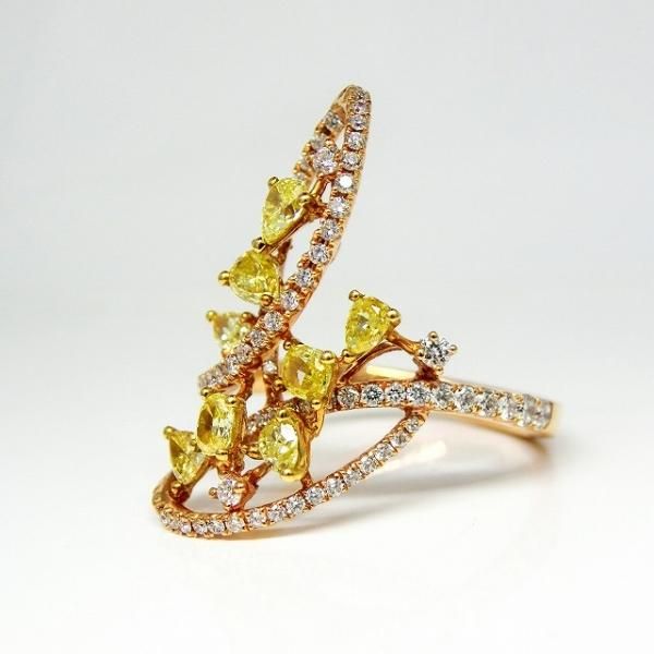 ファンシーイエローダイヤモンドリング FYD 0.70ct D 0.53ct K18YG