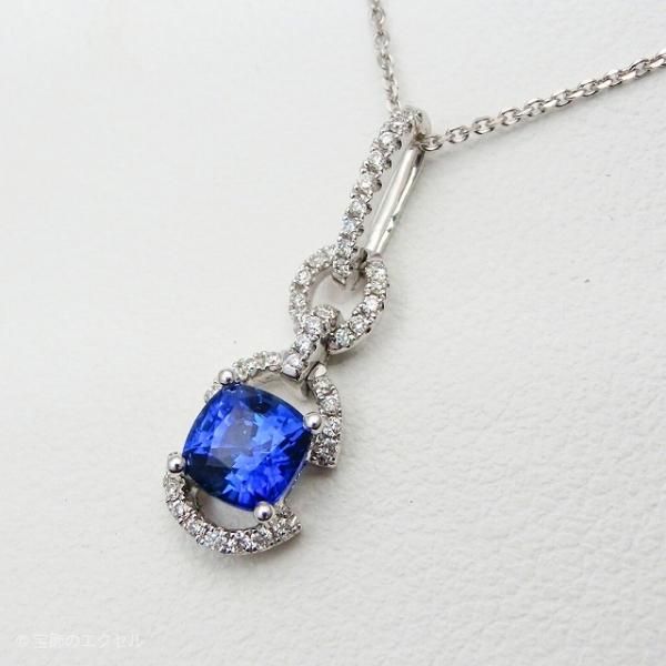 クッションカットサファイア ダイヤモンドネックレス SA0.86ct D クッションカットサファイア ダイヤモンドネックレス SA0.86ct D