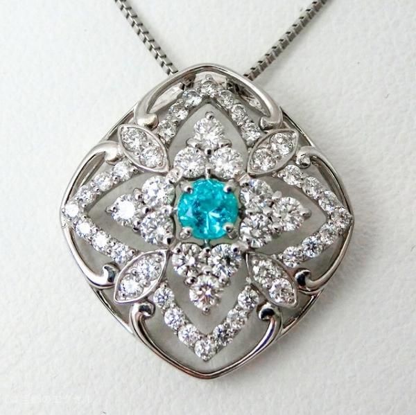 パライバトルマリン ダイヤモンドネックレス ブラジル産 PA 0.224ct D 0.72ct 45cm Pt900 日独宝石研究所鑑別書付