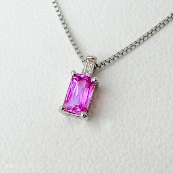 ピンクサファイア バゲットカットダイヤモンドネックレス PS