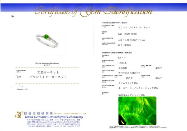 デマントイドガーネット ダイヤモンドリング DTG 0.26ct D 0.09ct