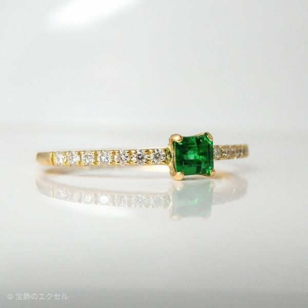 天然ダイヤモンド リング エメラルドカット 計0.698ct エメラルド ダイヤモンドリング EM 0.15ct D 0.08ct K18YG C-LINE