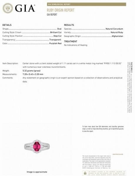 アフガニスタン産非加熱ルビー ダイヤモンドリング R 1.113ct D 0.52ct