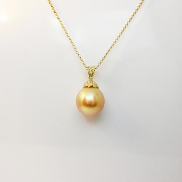 ゴールデンパールネックレス P 15.1mm D 0.26ct 45cm K18YG 真珠 ゴールデンパールネックレス P 15.1mm D 0.26ct 45cm K18YG 真珠